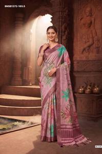 Fournisseur indien de collections de saris et de chemisiers en soie Zari-Checks de qualité export avec motif floral et impression à chaud - Product Image 4