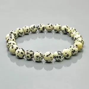 Pulsera Elástica de Cuentas de Jaspe Dálmata Natural de 8mm, Lisas y Redondas, Grado AA, Joyería Curativa al por Mayor - Product Image 2