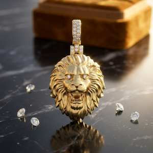 Pendentif visage de lion en or jaune 14 carats et argent sterling 925 avec diamant de laboratoire et moissanite pour homme OEM ODM - Product Image 1