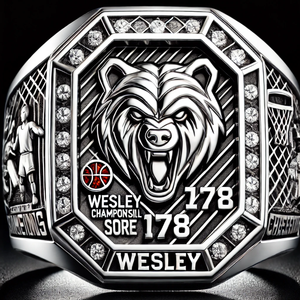 Bague de championnat de basket-ball en or plaqué rhodium - Product Image 4