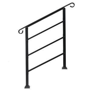 Transitional Wrought Iron Handrails for Outdoor Steps 1-3 Steps with Installation Kit Black Assistive Devices - Product Image 1