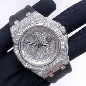 Bijoux noirs de l'océan A.P. Montre Jumbo de qualité supérieure en acier inoxydable avec quartz moissanite taille baguette VVS, 41 mm, résistante à l'eau 3 ATM - Product Image 2