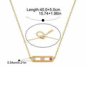 Collier barre en acier inoxydable plaqué or 18 carats avec zircon, bijoux colorés pierres de naissance, vente en gros - Product Image 3