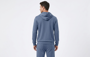 Conjunto Deportivo Azul Sólido con Capucha para Hombre, Ropa Casual de Longitud Completa, 100% Algodón Transpirable, Corte Regular con Bolsillos Laterales, Estilo Otoñal - Product Image 4
