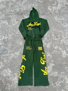 Modern Windbreaker <b>Tracksuit</b> Hooded <b>Tracksuit</b> Set Full Length Zipper Loose Fit Streetwear Athletic Wear With <b>Yellow</b> Logo Print - Product Image 1