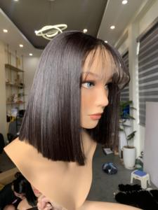 Vnhl Vietnamese 100% Virgin Remy Natural Human Hair Extensions Wigs Lace 1B Silky Straight Wave <b>Machine</b> Double Weft <b>Stretched</b> - Product Image 5