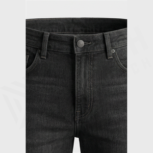 Jean en denim coupe droite délavé foncé pour homme, taille haute, coupe slim, en coton, style décontracté, pantalon d'automne - Product Image 4