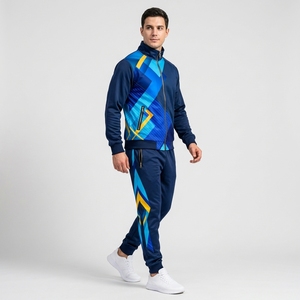 Conjunto Deportivo Techwear Azul Marino Oscuro para Hombre con Logotipo Personalizado, Chaqueta Holgada con Cuello Alto y Bolsillos con Ribete Circular - Product Image 3