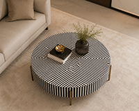 Table basse ronde moderne faite à la main, noire et blanche, en bois, meuble d'appoint pour salon