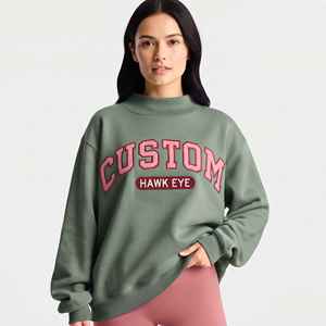 2026 Custom Logo Women's Soft Cotton Mock Neck Streetwear Embroidered <b>Jumper</b> Fleece Oversized Pullover Women Mockneck Sweatshirt - Product Image 1