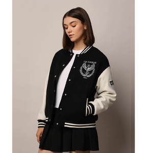 Vestes universitaires en toile de laine noires personnalisées avec logo brodé, couleurs et logos avant sur mesure, imperméables et chaudes pour homme et femme - Product Image 5