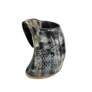 Chope à bière médiévale artisanale en corne de buffle naturelle, avec poignée, style rustique, pour bière et miad - Product Image 4