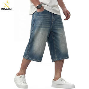 กางเกงยีนส์ขาสั้นทรงหลวมสำหรับผู้ชาย สไตล์สตรีทแวร์ ความยาวคลุมเข่า - Product Image 1