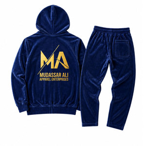 Mudassar for Apparel Enterprises <b>Men's</b> Vintage <b>Navy</b> Blue Hooded Tracksuit Set 100% Polyester 340gsm Lightweight Full Length - Product Image 2