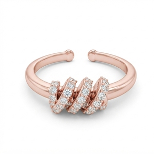 แหวนทองคำโรสโกลด์ 18K ลายเกลียว ประดับเพชรทรงกลม 0.17 กะรัต เพชรเลี้ยงในห้องปฏิบัติการ น้ำหนัก 3.12 กรัม แหวนดีไซน์ทันสมัยแบบเปิดวง แหวนสไตล์มินิมอล - Product Image 1