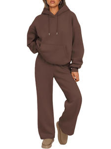 Ensemble de survêtement décontracté 2 pièces pour femme, taille élastique, 100 % coton, collection automne-hiver, ensemble sweat à capuche vierge, vente en gros - Product Image 5