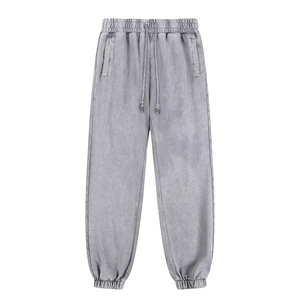 Men's Gray Cotton Sweatpants <b>Elastic</b> <b>Waist</b> Drawstring Side Pockets Casual Joggers Stonewashed Midweight Autumn Wear - Product Image 3