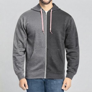 Sweat-shirt à capuche zippé pour homme, couleur unie, en coton French Terry, décontracté, manches longues, avec poches, coupe classique, pour l'automne - Product Image 1