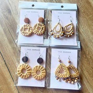 Handmade Bamboo Rattan <b>Earrings</b> Vietnam Natural Eco Friendly Boho Style Lightweight Fashion Jewelry Accessories for Women - Product Image 1