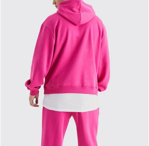 Breathable Unisex <b>Pink</b> Hooded <b>Tracksuit</b> Set Full Length Solid Color Casual Autumn Wear Loose Fit With Side Pockets 100% Cotton - Product Image 2