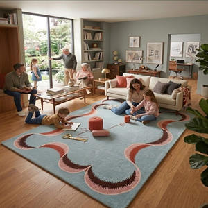 Alfombra de Lana de Alta Gama Hecha a Mano con Patrón Ondulado Profundo Multicolor, Alfombra Moderna Azul para Sala de Estar y Dormitorio - Product Image 5