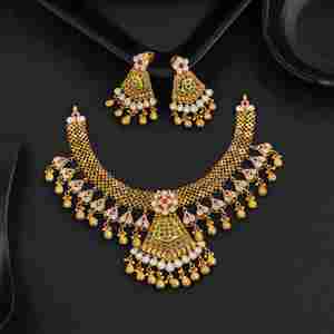 Traditional Indian gold tone <b>necklace</b> <b>set</b> with temple design jhumka <b>earrings</b> bridal ethnic jewelry for weddings festivals - Product Image 3