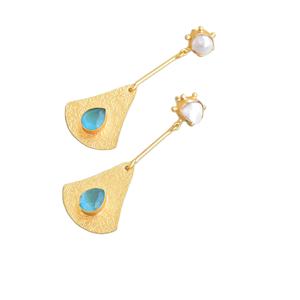 Boucles d'oreilles en laiton tendance pour l'exportation, en vrac, avec perles et pierres naturelles, finition laiton antique, pièce de style affirmé, vente en gros pour l'exportation - Product Image 1