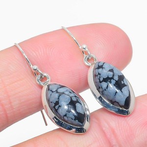 Boucles d'oreilles artisanales en obsidienne flocon de neige véritable, serties en argent sterling 925, bijoux de luxe en pierres précieuses naturelles pour femme, cadeau - Product Image 4
