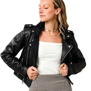 Chaqueta de piel de oveja auténtica acolchada, transpirable y de alta calidad para mujer, con logo frontal, venta al por mayor - Product Image 2