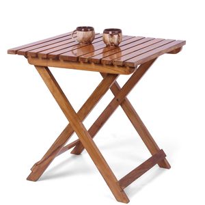 Table basse pliable en bois poli de 15 pouces, table d'appoint portable multifonction en bois de manguier massif, finition brun antique - Product Image 5