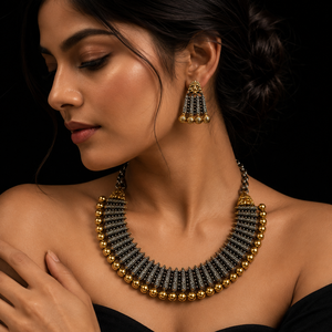 Conjunto de Collar y Pendientes de Cobre Chapado en Oro con Plata Oxidada y Moissanita, Estilo Boho Indio, para Amantes, Regalo de Aniversario para Mujer - Product Image 5