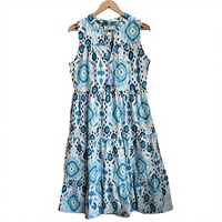 Robe d'été vintage à manches imprimées florales 100 % coton pour femme, brodée, longueur midi, avec détails à pompons et logo frontal