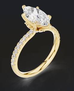 Bague de fiançailles solitaire en or jaune avec coupe marquise, accents de diamants pavés et pierre centrale sertie à griffes – Élégante bague de mariée - Product Image 4