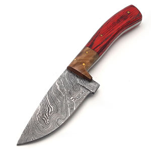 Couteaux de chasse en acier Damas, lame fixe à pointe tombante, manche en bois, pour le camping et la chasse en extérieur - Product Image 1
