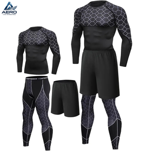 Conjunto de tres piezas de ropa deportiva para hombre con estampado, transpirable, que absorbe la humedad, de secado rápido y moldeador del cuerpo, resistente al sudor. - Product Image 2