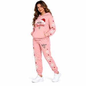 Ensemble de survêtement de Noël pour femme de haute qualité, imprimé graphique, sweat à capuche et pantalon de jogging, couleur unie, personnalisé, pour les fêtes - Product Image 5