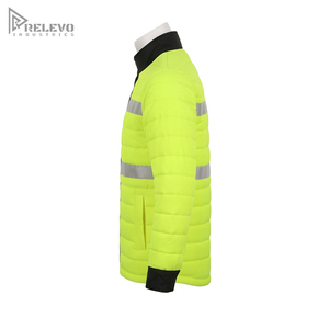 Veste Thermique Rembourrée Haute Visibilité Personnalisée OEM, Fluorescente, Col Montant Noir Contrastant, Fermeture à Boutons Pression, Ceinture à la Taille, Vêtement de Sécurité - Product Image 3