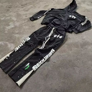 2025 Custom Rhinestones Patches Tracksuit Jogger Set <b>Vintage</b> <b>Zip</b> <b>up</b> <b>Hoodies</b> Acid Wash Tracksuit Sweat Suits for Men Wholesale - Product Image 1