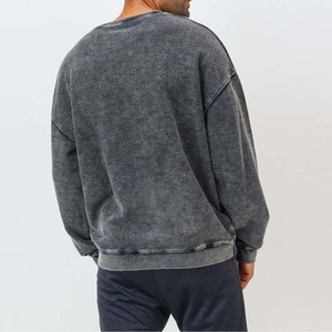 เสื้อสเวตเชิ้ตคอกลมวินเทจคุณภาพสูงสำหรับผู้ชาย ผ้าฝ้ายเฟรนช์เทอร์รี่ผสมโพลีเอสเตอร์ ล้างสีแบบแอซิดวอช พิมพ์ลายตามสั่ง บุซับในสำหรับฤดูหนาว - Product Image 4