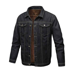 Men's Dark Denim Puffer <b>Jacket</b> Windproof Hooded Casual Stand Collar Zipper Closure Polyester Lining Autumn Regular Fit Front - Product Image 1