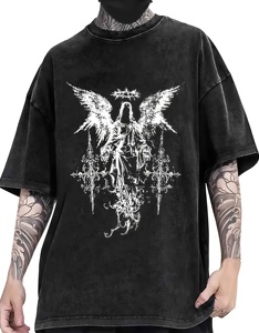 T-shirt en coton noir surdimensionné à col en V et manches mi-longues pour homme, coupe classique, logo frontal, tricoté, respirant, séchage rapide, streetwear décontracté - Product Image 1
