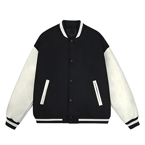 Veste universitaire vintage en laine épaisse avec manches en cuir, style baseball, avec écussons brodés, streetwear rétro, vêtement d'extérieur premium - Product Image 2