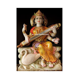 Hermosa Estatua de Mármol Blanco Hecha a Mano de Saraswati Mata en Posición Sentada sobre una Flor de Loto, Alta Calidad, Utilizada para Decoración de Oficina - Product Image 6