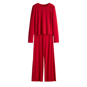 Ensemble de pyjama pour femmes en coton jacquard tissé, respirant, séchage rapide, manches longues, été, automne, printemps - Product Image 1