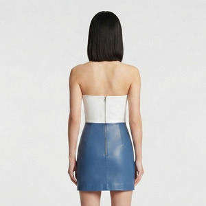Female PU Leather Back Zip Dress Girls Wholesale Custom Logo Leather Dress Womens Fashion Wear Leather Dress - Product Image 2