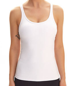 Elegante camiseta sin mangas de algodón blanco para mujer con logo bordado, cuello redondo, tejido, color liso, transpirable, largo regular. - Product Image 1