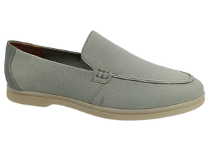 Mocasines de Lona Sin Cordones con Punta Redonda, Entresuela Transpirable de EVA, Suela de Goma, para Todas las Estaciones, Color Gris Claro Sólido - Product Image 1