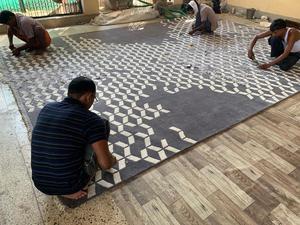 Tapis moderne en laine/soie noué à la main de haute qualité, motif géométrique jacquard, poils longs, extra épais, lavable, pour hôtel et décoration intérieure - Product Image 4