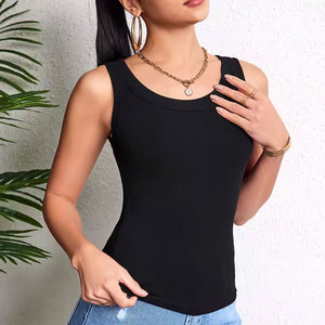 Women Solid Color Knitted Tank <b>Tops</b> O-Neck Sleeveless Casual <b>Top</b> Breathable Spandex Cotton Blend Regular Length - Product Image 2