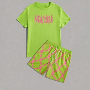 New Arrival Printed T-Shirt & Shorts Premium Quality 100% Cotton Customizable Men's Vintage <b>Knitted</b> Summer Short <b>Sets</b> Breathable - Product Image 1